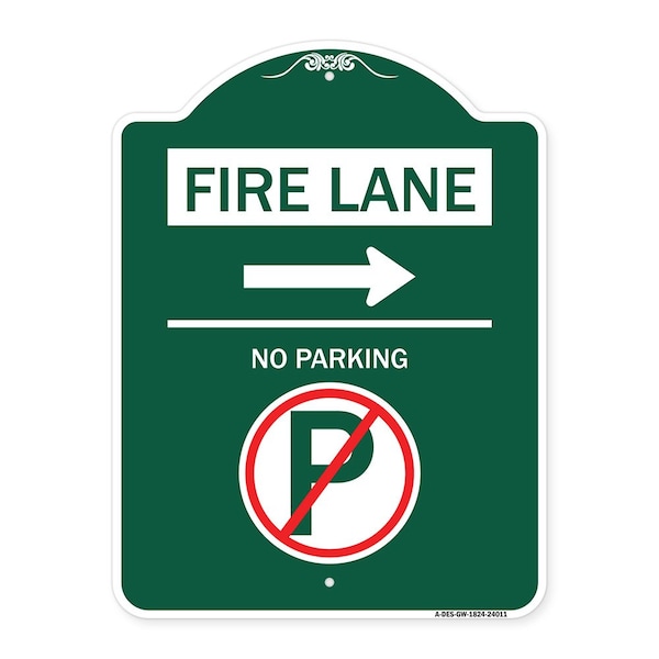 Signmission Fire Lane No Parking W/ No Parking & Right Arrow Heavy-Gauge Alum Sign, 18" x 24", GW-1824-24011 A-DES-GW-1824-24011 - main
